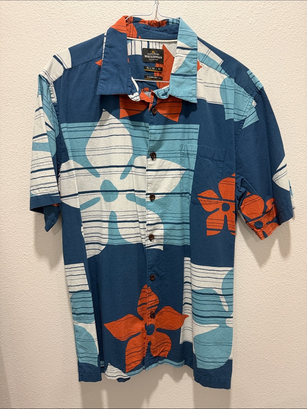 QuikSilver Men's Short-Sleeve Floral Button-Up Shirt - Blue & Orange